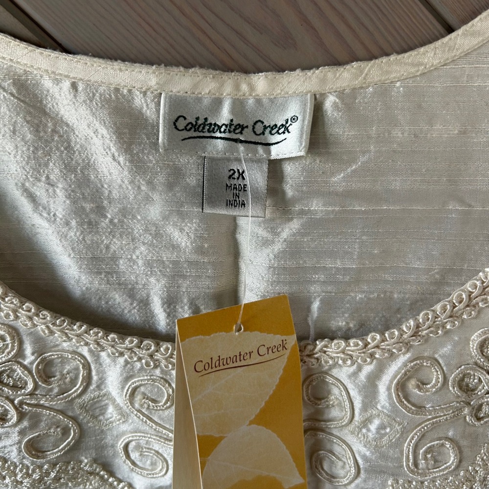 Coldwater Creek Ivory 100% Silk Embroidered Shell Blouse Top Womens 2X NEW - Picture 4 of 7